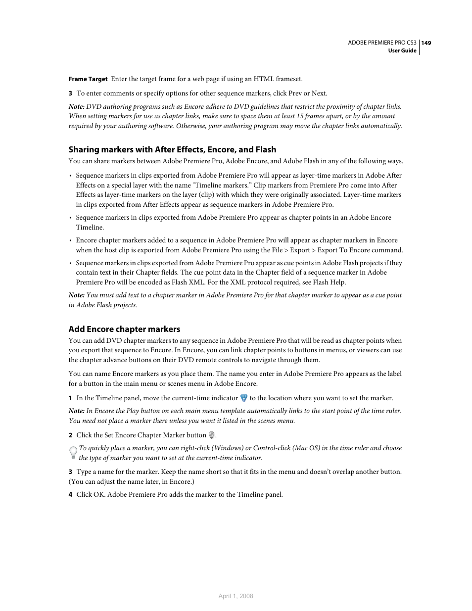 Add encore chapter markers | Adobe Premiere Pro CS3 User Manual | Page 155 / 455