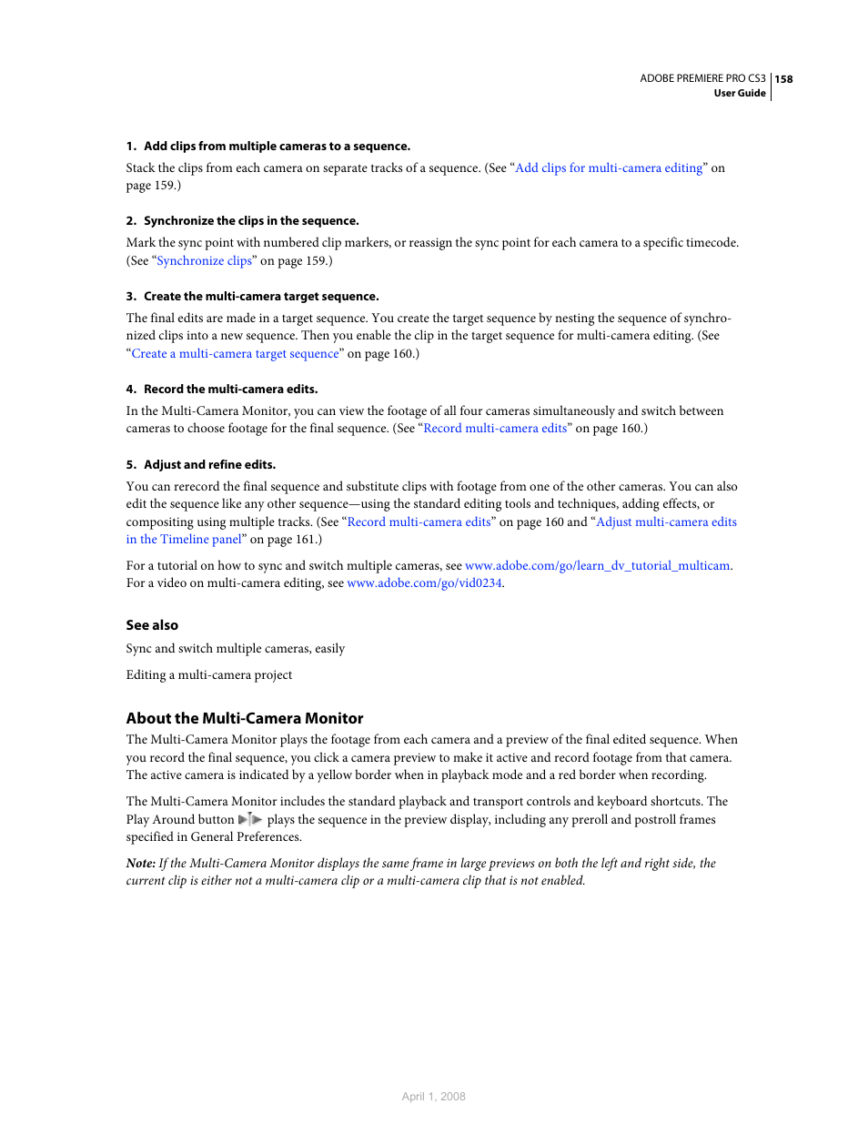 About the multi-camera monitor | Adobe Premiere Pro CS3 User Manual | Page 164 / 455