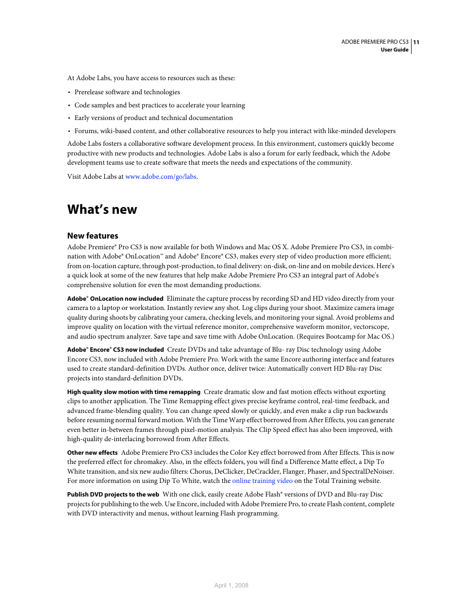 What’s new, New features | Adobe Premiere Pro CS3 User Manual | Page 17 / 455