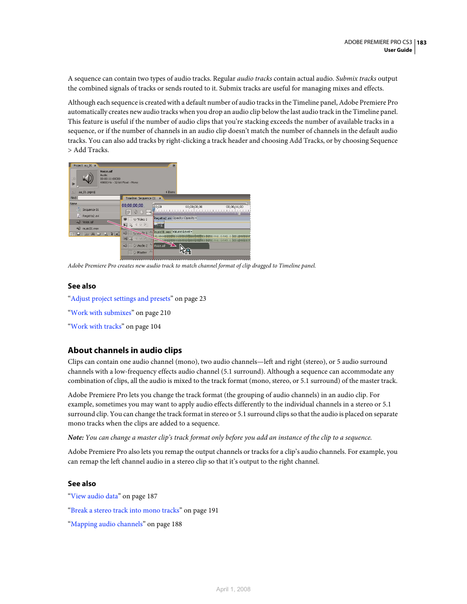 About channels in audio clips | Adobe Premiere Pro CS3 User Manual | Page 189 / 455