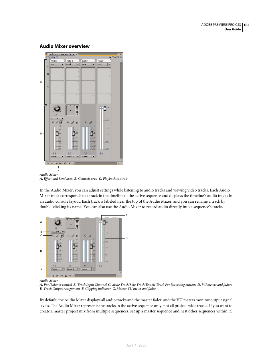 Audio mixer overview | Adobe Premiere Pro CS3 User Manual | Page 191 / 455