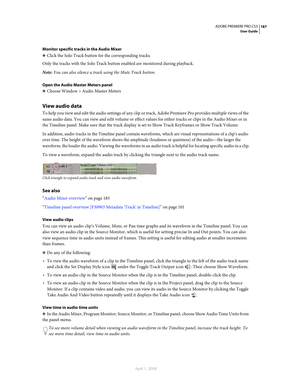 View audio data | Adobe Premiere Pro CS3 User Manual | Page 193 / 455