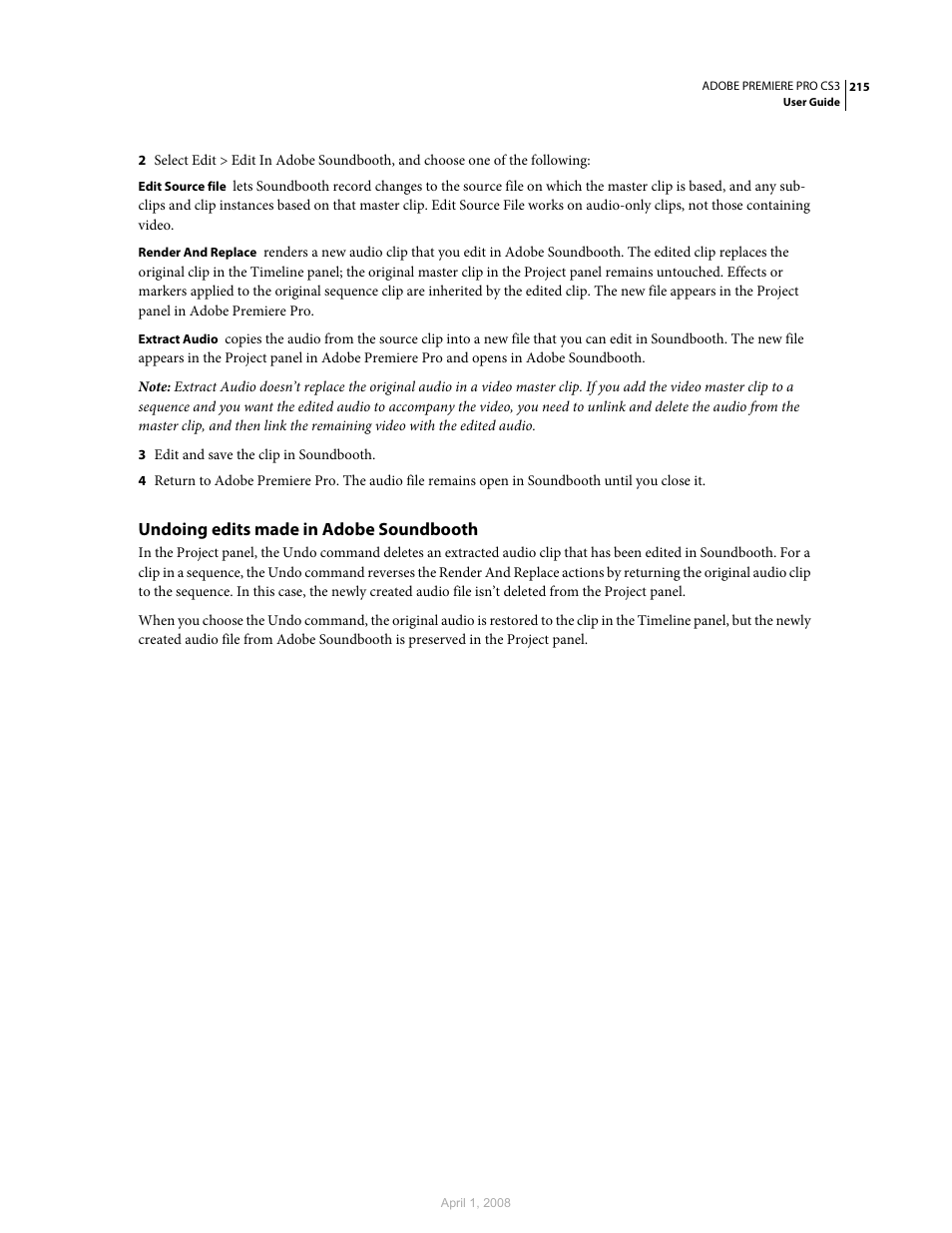 Undoing edits made in adobe soundbooth | Adobe Premiere Pro CS3 User Manual | Page 221 / 455