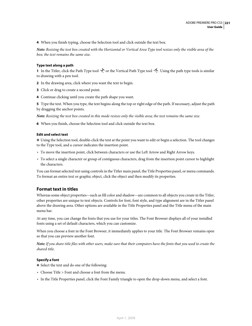 Format text in titles | Adobe Premiere Pro CS3 User Manual | Page 227 / 455