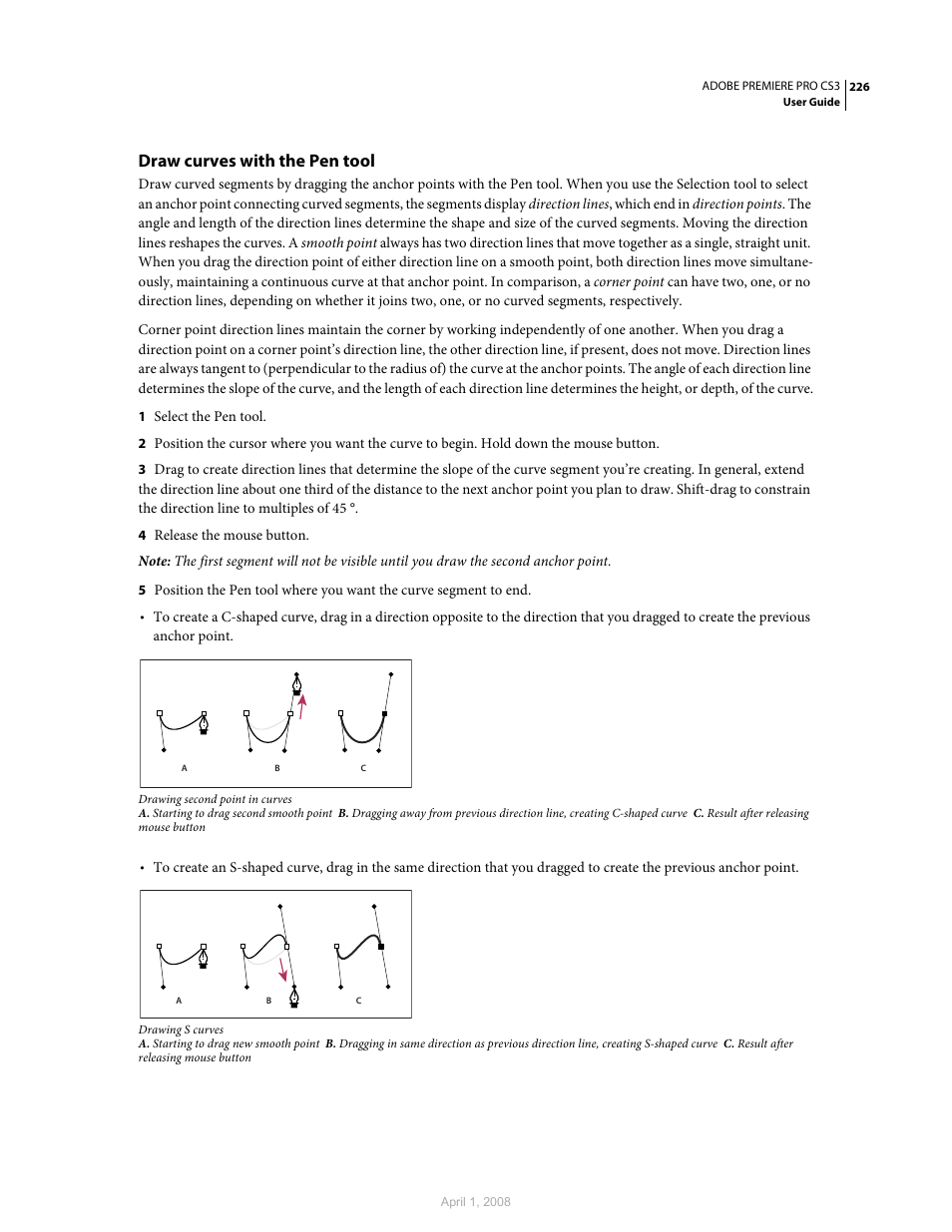 Draw curves with the pen tool | Adobe Premiere Pro CS3 User Manual | Page 232 / 455