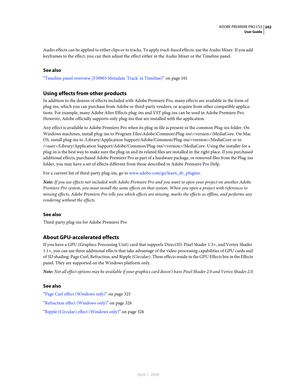 Using effects from other products, About gpu-accelerated effects | Adobe Premiere Pro CS3 User Manual | Page 248 / 455