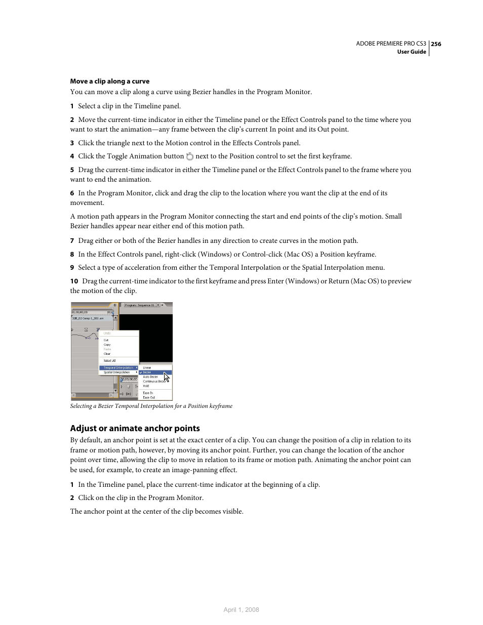 Adjust or animate anchor points | Adobe Premiere Pro CS3 User Manual | Page 262 / 455