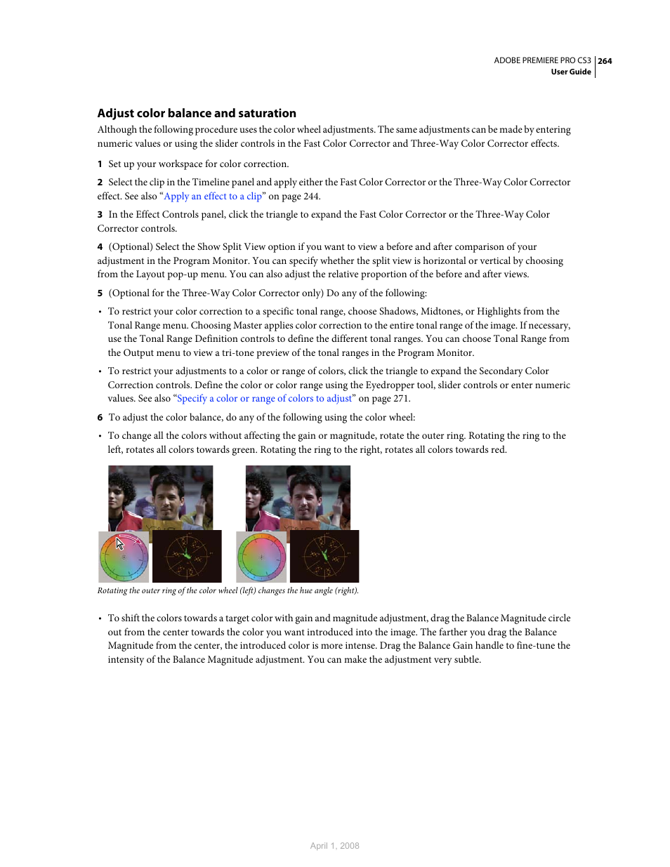 Adjust color balance and saturation | Adobe Premiere Pro CS3 User Manual | Page 270 / 455