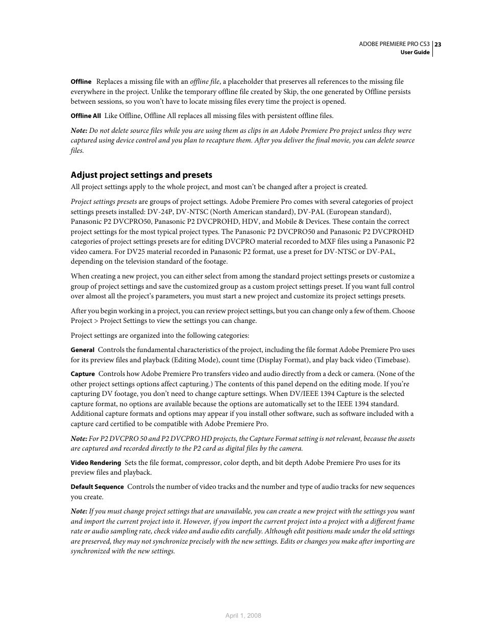 Adjust project settings and presets | Adobe Premiere Pro CS3 User Manual | Page 29 / 455