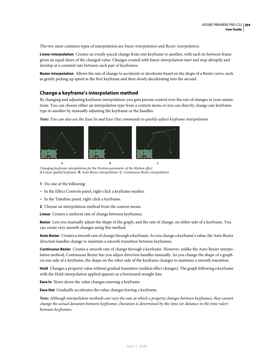 Change a keyframe’s interpolation method | Adobe Premiere Pro CS3 User Manual | Page 300 / 455