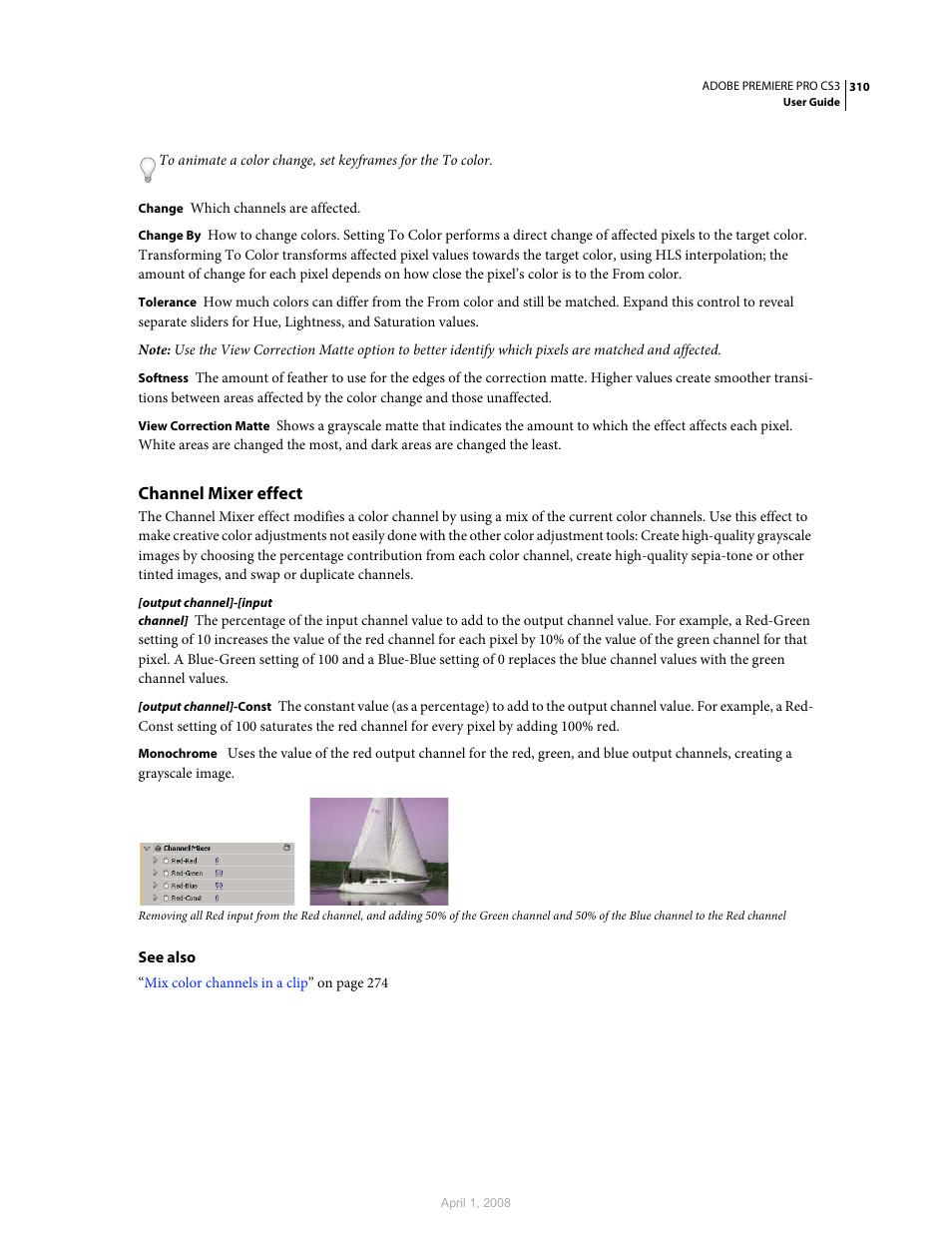 Channel mixer effect | Adobe Premiere Pro CS3 User Manual | Page 316 / 455