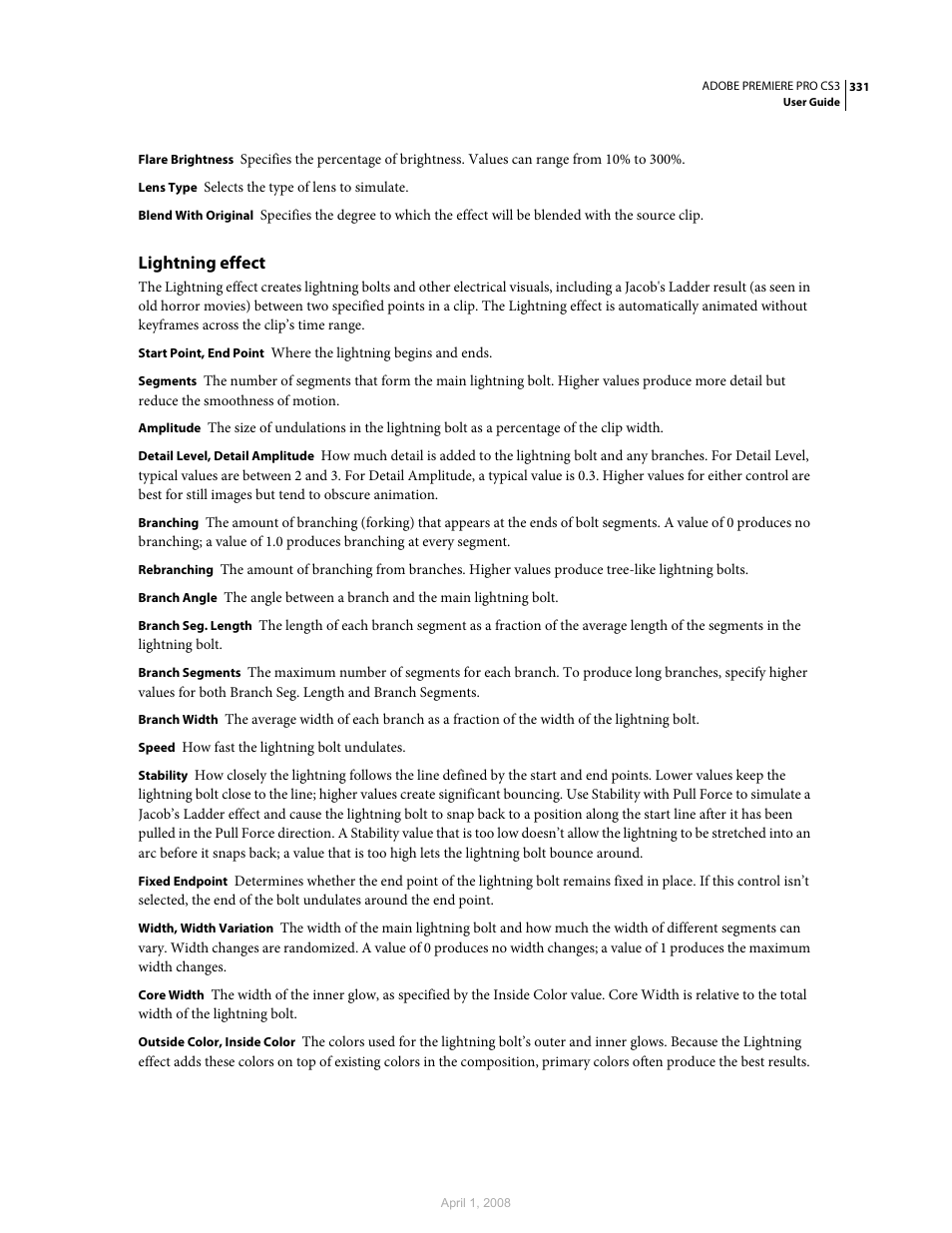 Lightning effect | Adobe Premiere Pro CS3 User Manual | Page 337 / 455
