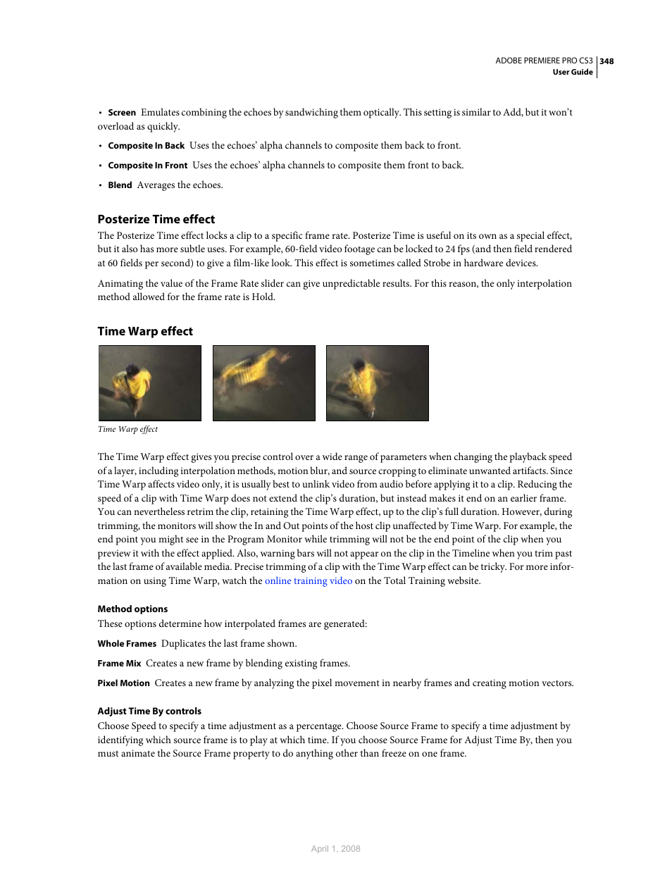 Posterize time effect, Time warp effect | Adobe Premiere Pro CS3 User Manual | Page 354 / 455