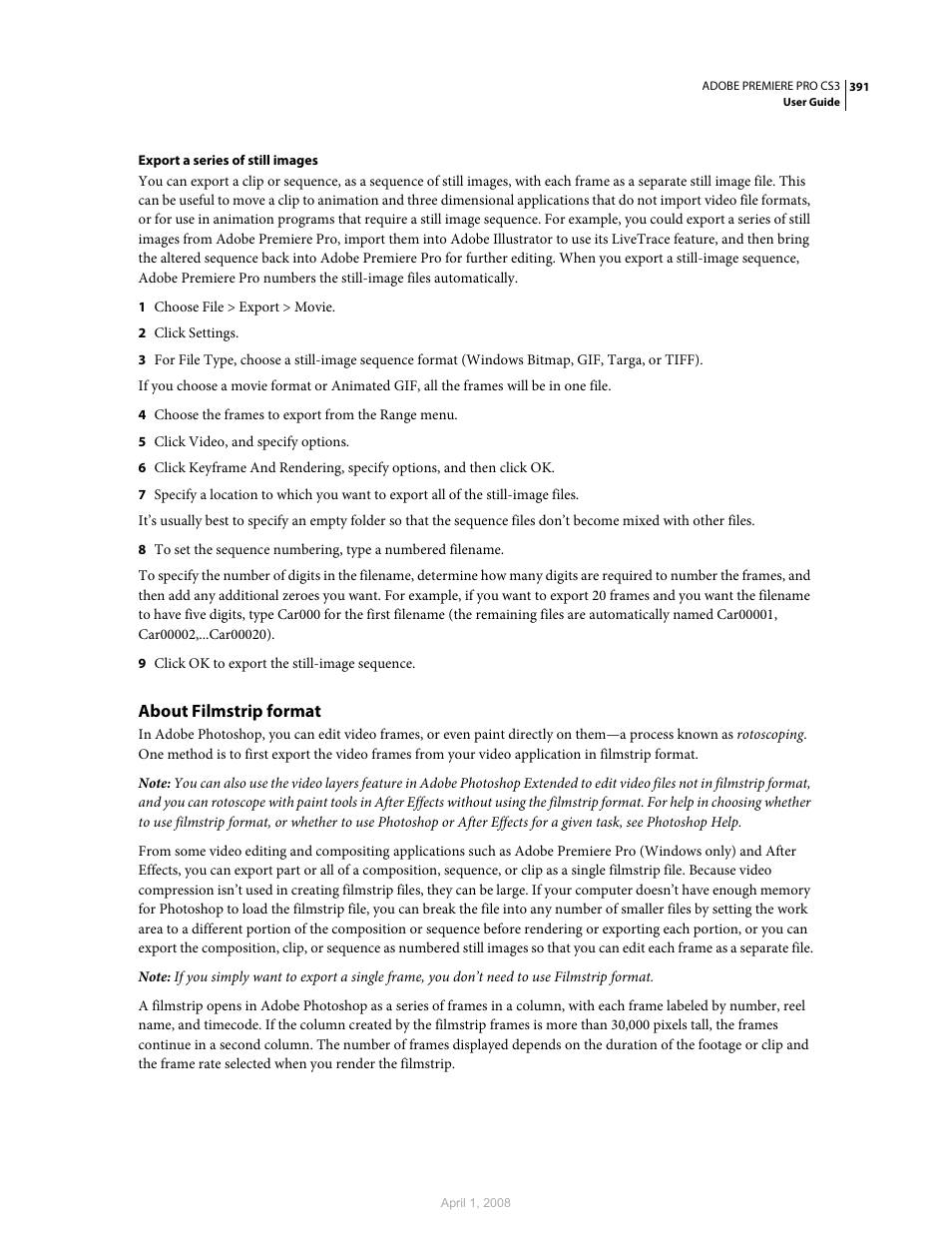 About filmstrip format | Adobe Premiere Pro CS3 User Manual | Page 397 / 455