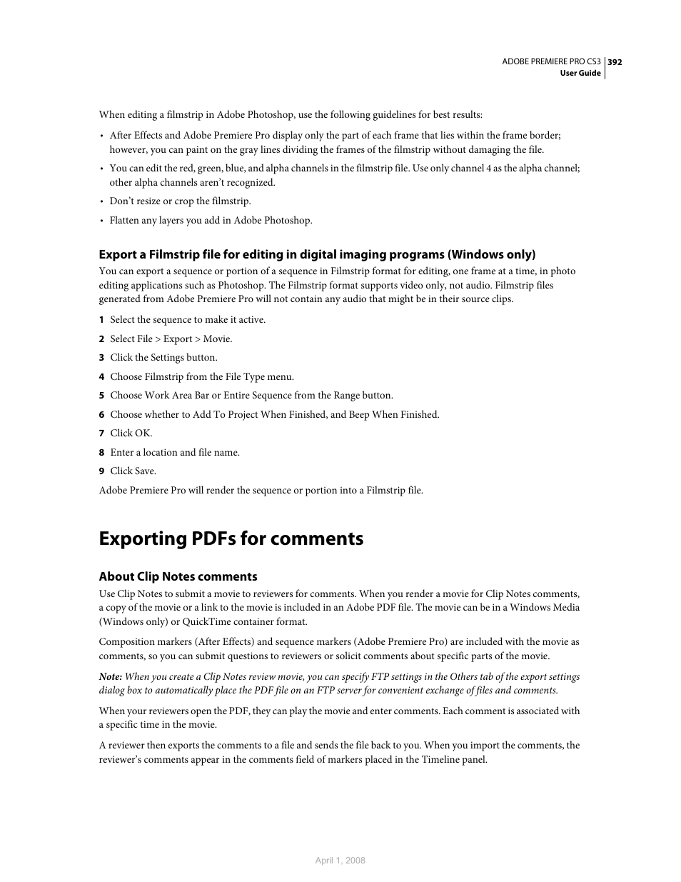 Exporting pdfs for comments, About clip notes comments | Adobe Premiere Pro CS3 User Manual | Page 398 / 455