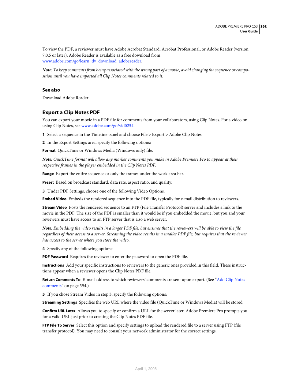 Export a clip notes pdf | Adobe Premiere Pro CS3 User Manual | Page 399 / 455