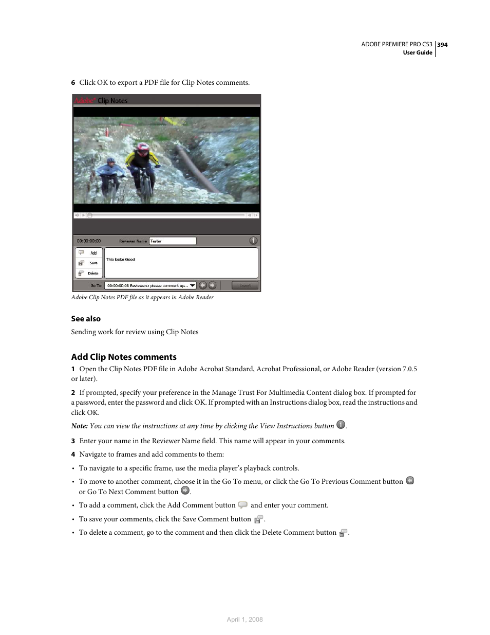 Add clip notes comments, Add clip notes, Comments | Adobe Premiere Pro CS3 User Manual | Page 400 / 455