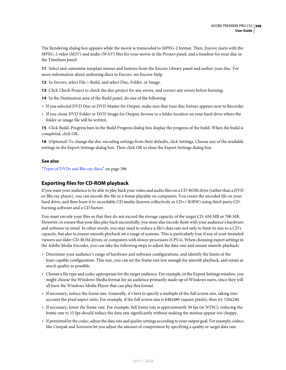 Exporting files for cd-rom playback | Adobe Premiere Pro CS3 User Manual | Page 404 / 455