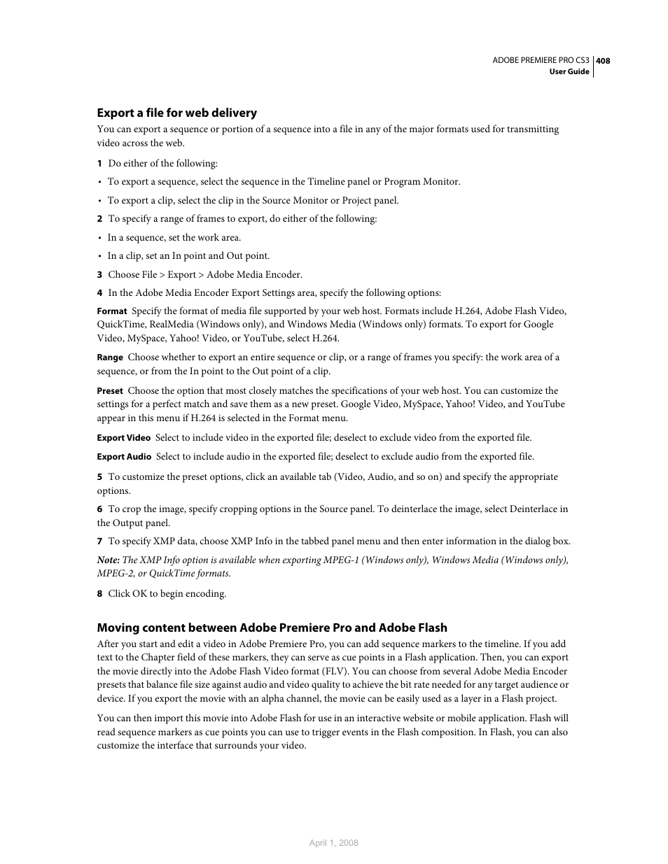 Export a file for web delivery | Adobe Premiere Pro CS3 User Manual | Page 414 / 455