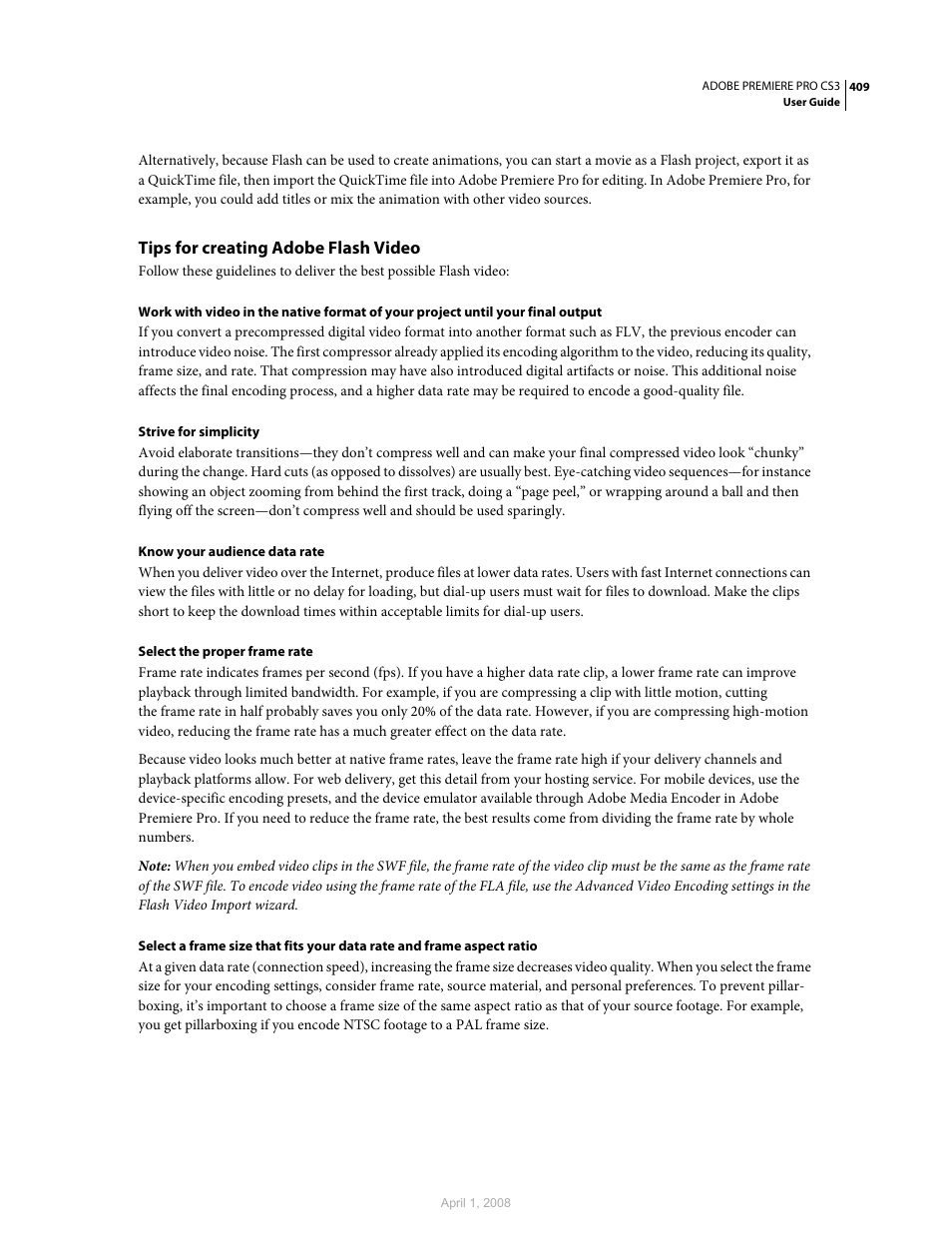 Tips for creating adobe flash video | Adobe Premiere Pro CS3 User Manual | Page 415 / 455