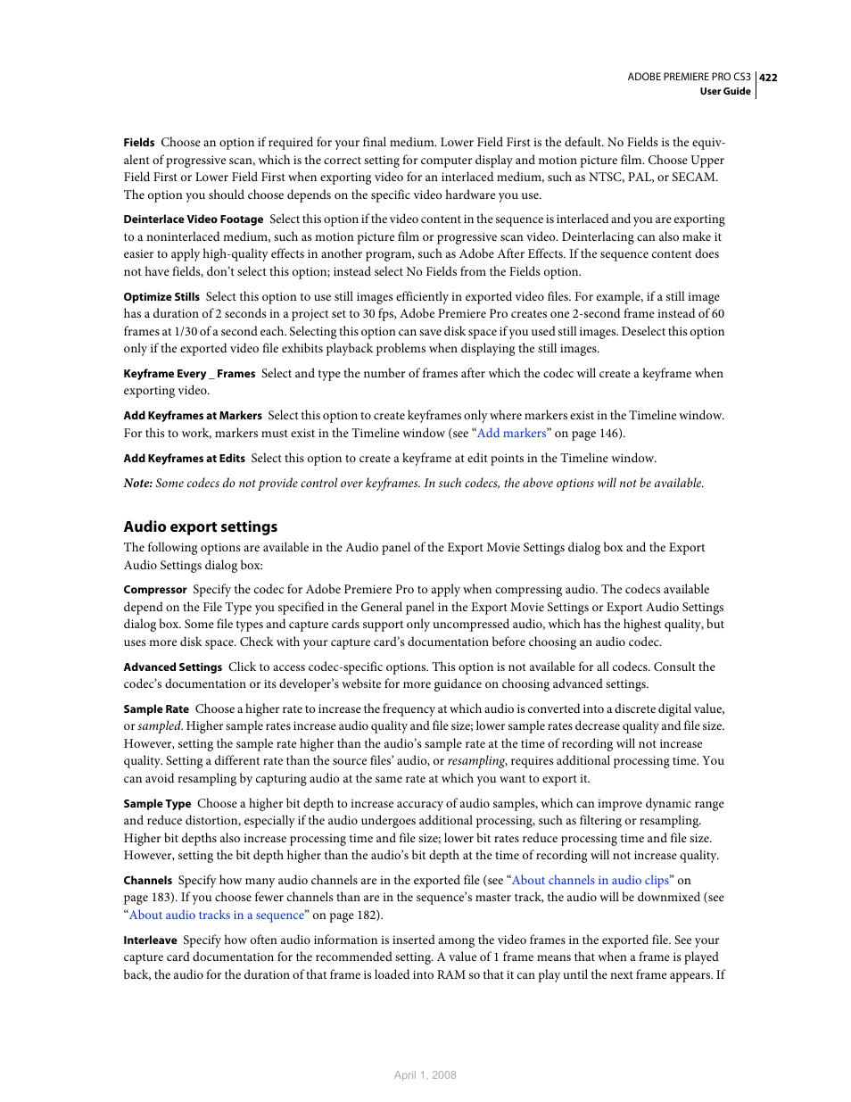 Audio export settings | Adobe Premiere Pro CS3 User Manual | Page 428 / 455