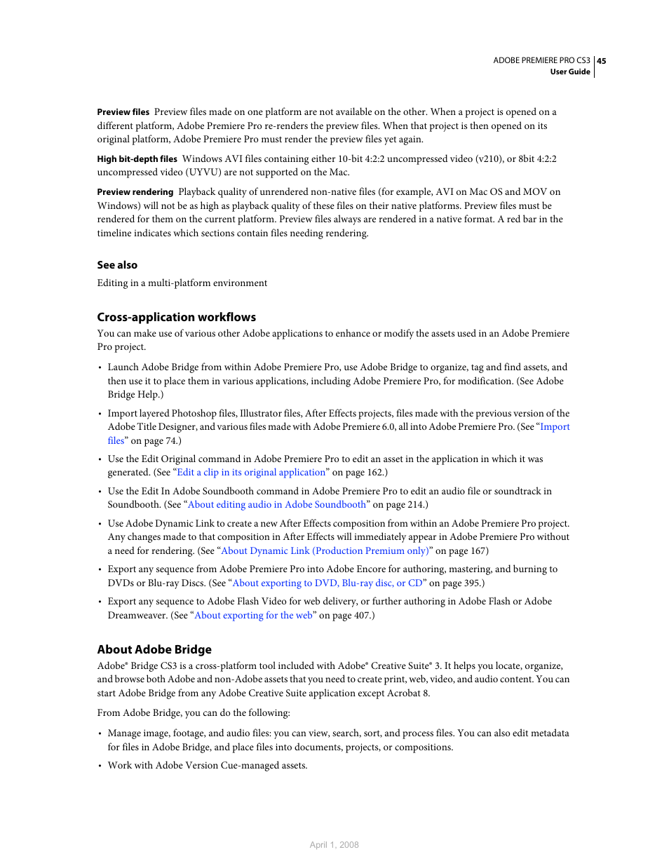 Cross-application workflows, About adobe bridge | Adobe Premiere Pro CS3 User Manual | Page 51 / 455
