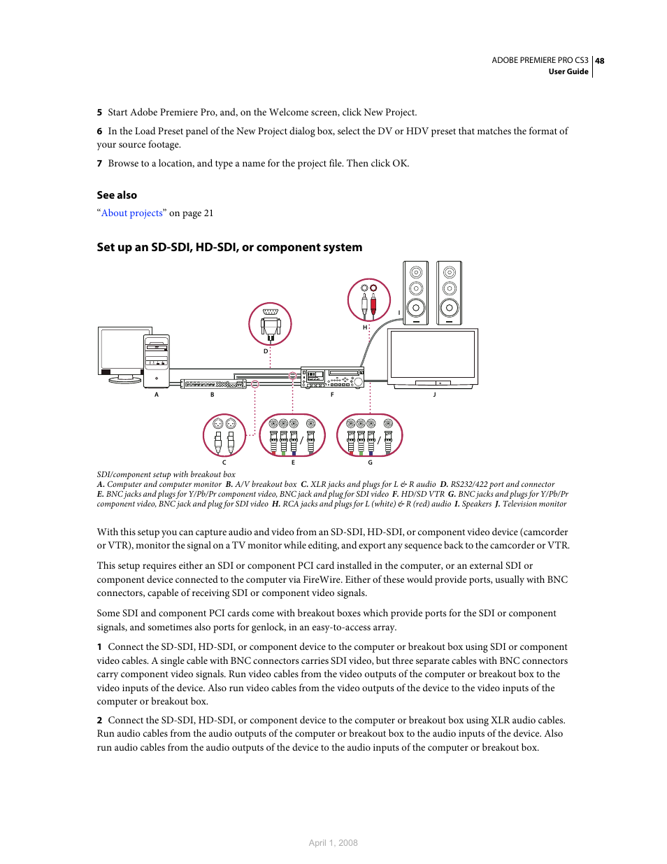 Set up an sd-sdi, hd-sdi, or component system | Adobe Premiere Pro CS3 User Manual | Page 54 / 455