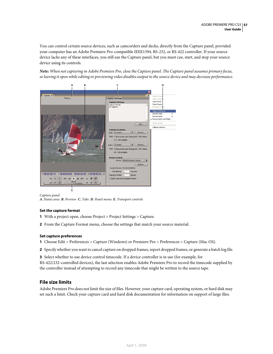 File size limits | Adobe Premiere Pro CS3 User Manual | Page 63 / 455