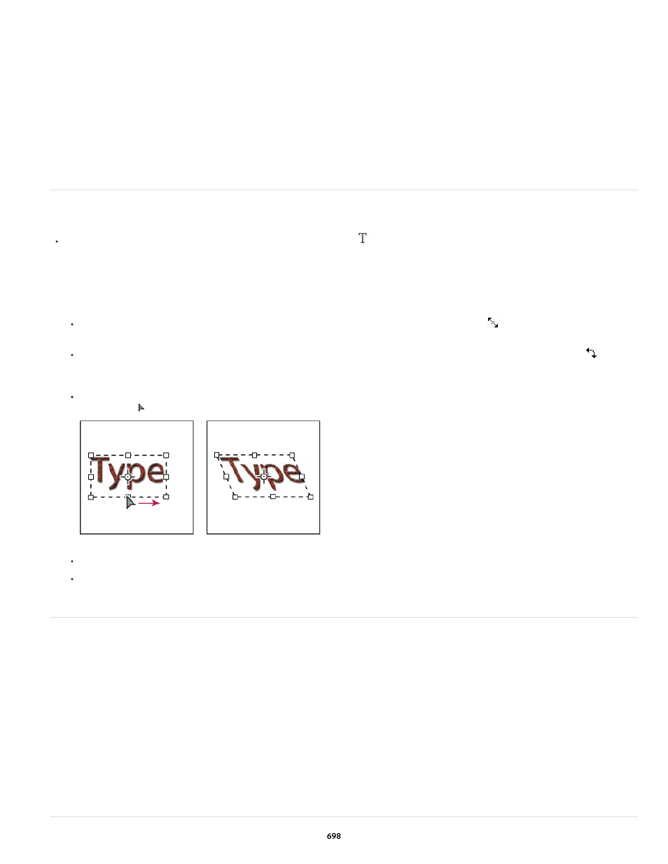 Paste lorem-ipsum placeholder text (cc, cs6), Resize or transform a type bounding box, Convert between point type and paragraph type | Adobe Photoshop CC 2014 v.14.xx User Manual | Page 705 / 1061