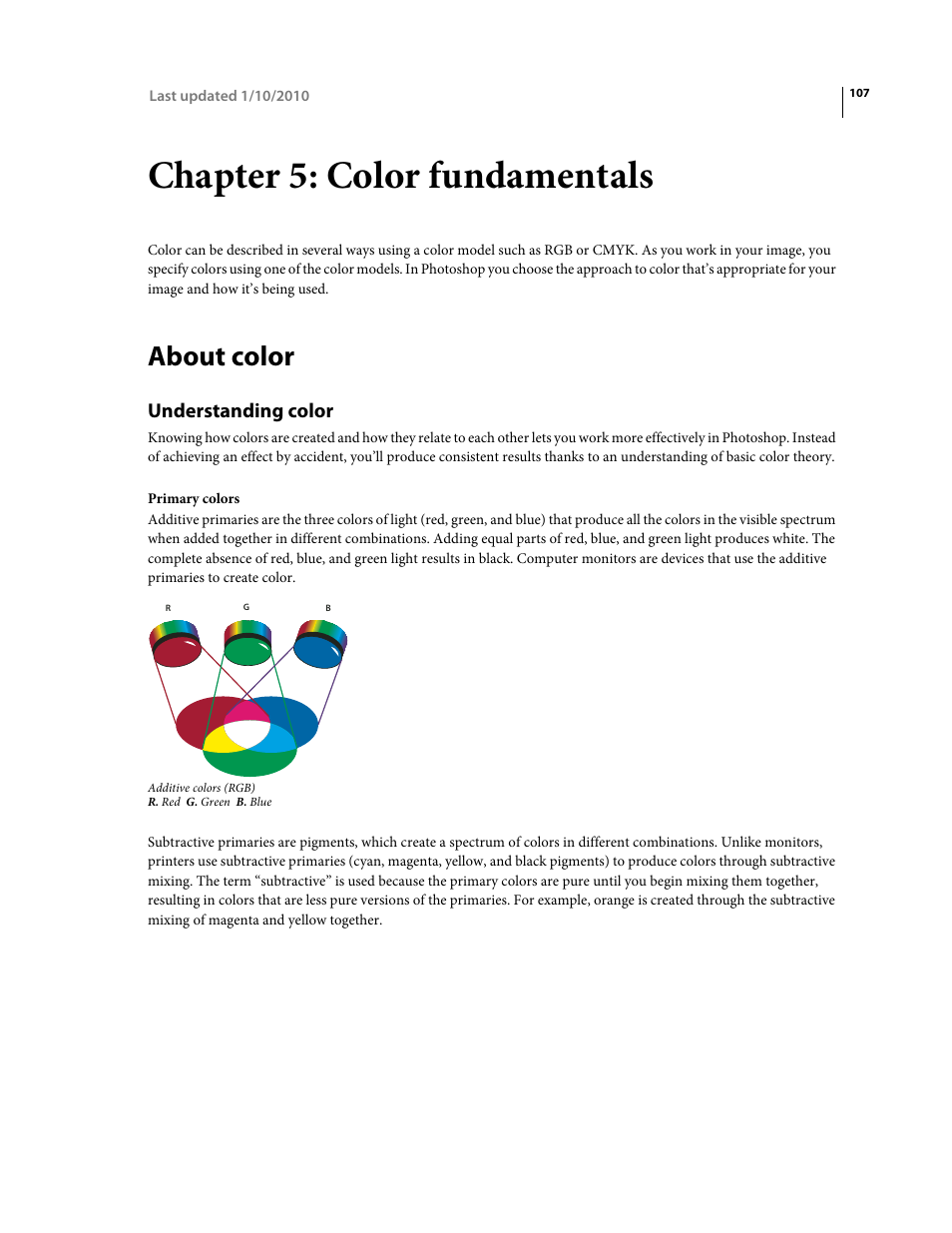 Chapter 5: color fundamentals, About color, Understanding color | Adobe Photoshop CS4 User Manual | Page 114 / 707