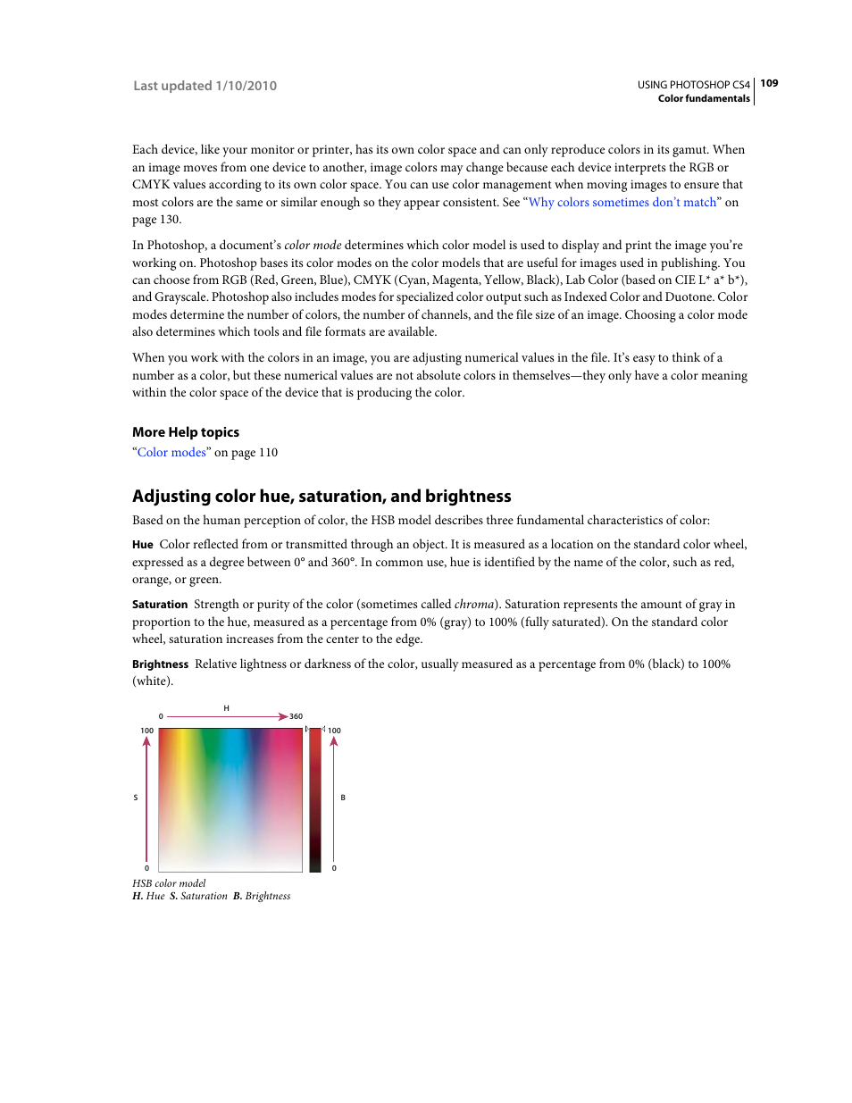 Adjusting color hue, saturation, and brightness | Adobe Photoshop CS4 User Manual | Page 116 / 707