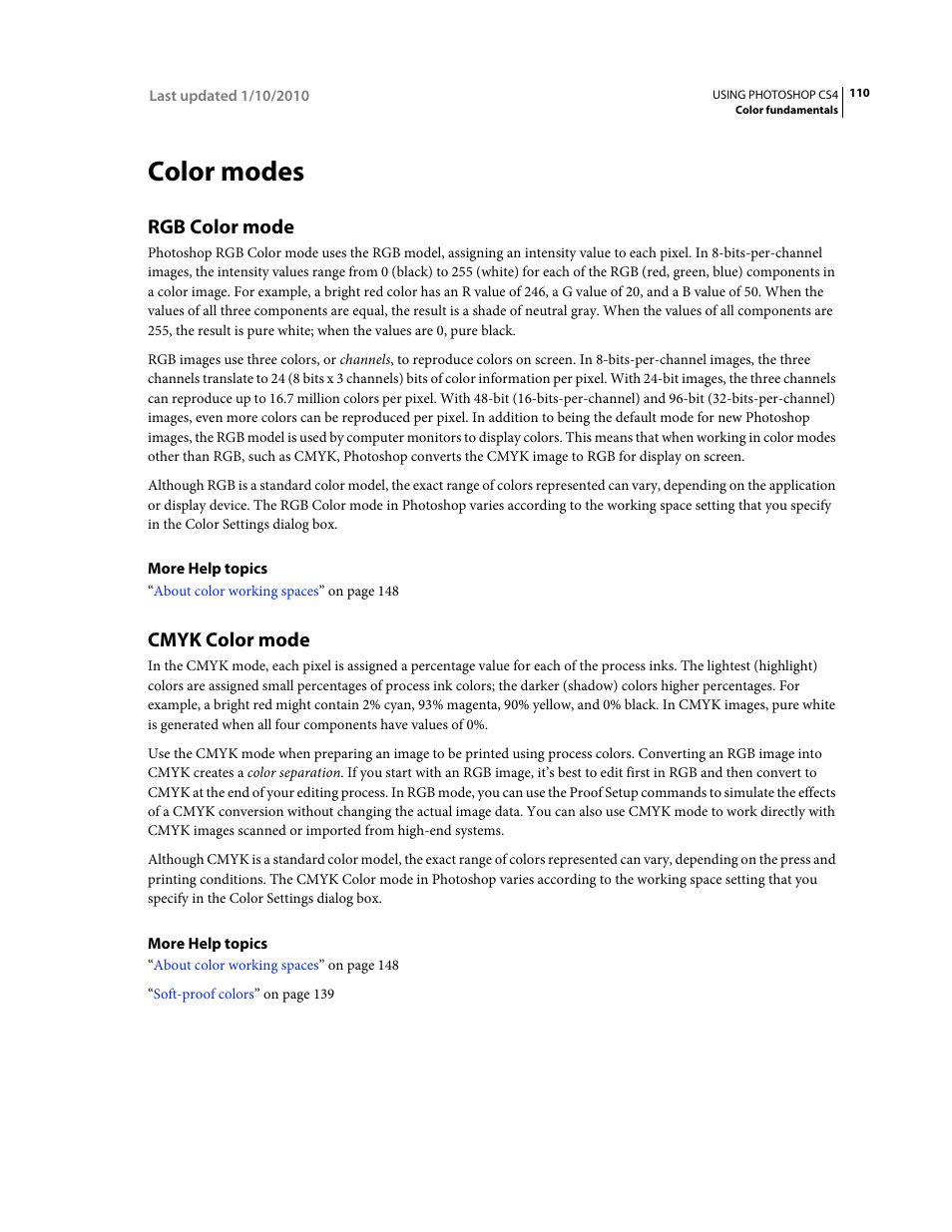 Color modes, Rgb color mode, Cmyk color mode | Adobe Photoshop CS4 User Manual | Page 117 / 707