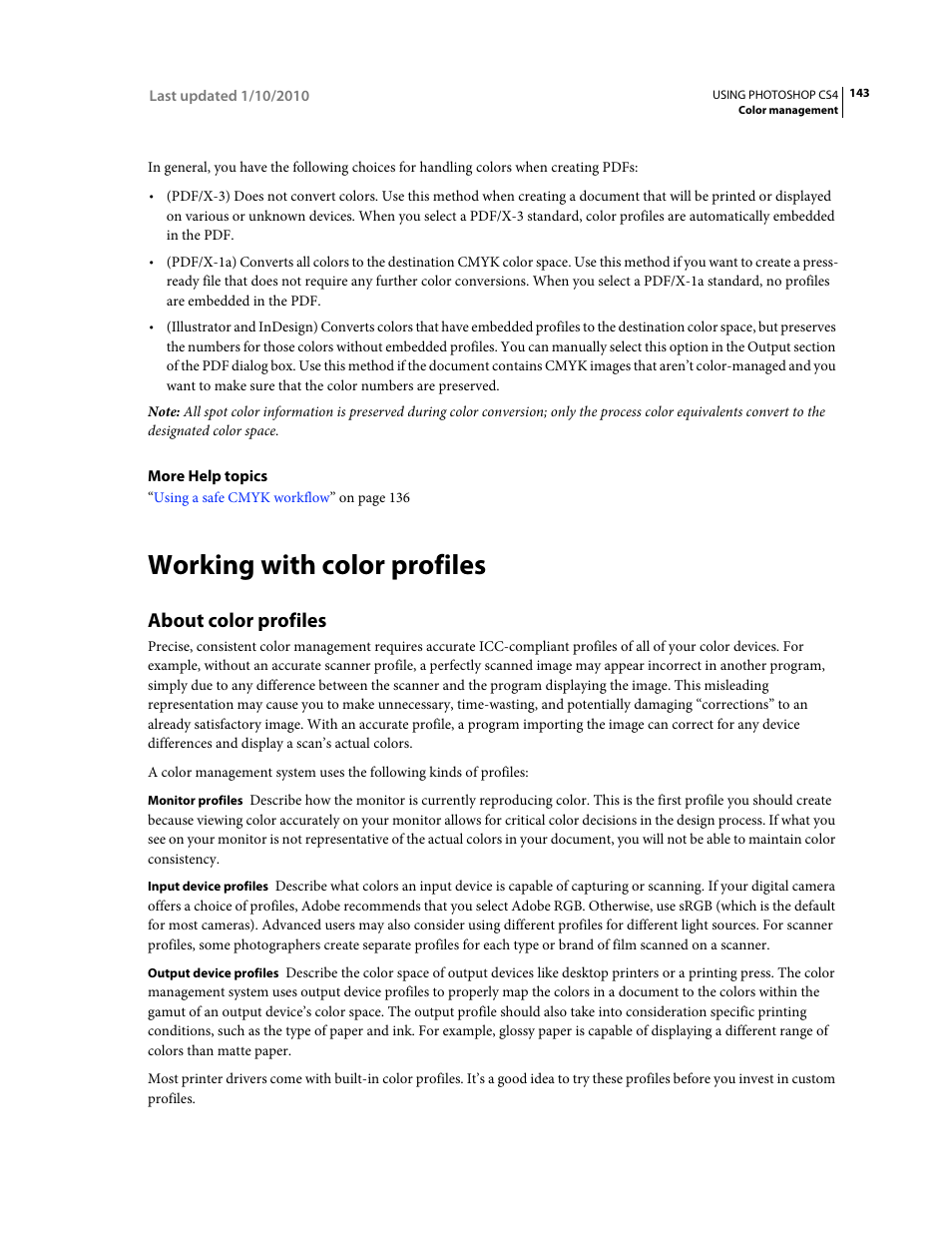Working with color profiles, About color profiles | Adobe Photoshop CS4 User Manual | Page 150 / 707