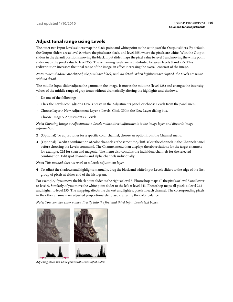 Adjust tonal range using levels | Adobe Photoshop CS4 User Manual | Page 173 / 707