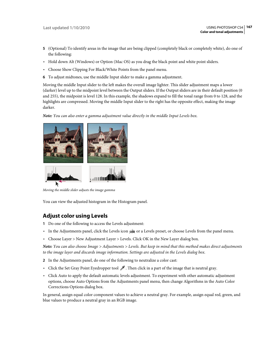 Adjust color using levels, Adjust, Color using levels | Adobe Photoshop CS4 User Manual | Page 174 / 707