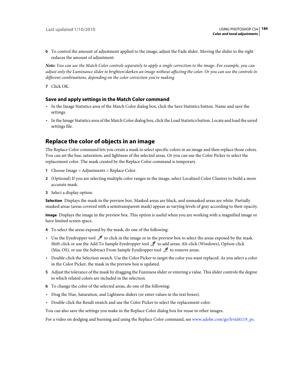 Save and apply settings in the match color command, Replace the color of objects in an image, Replace the color of objects | In an image | Adobe Photoshop CS4 User Manual | Page 191 / 707