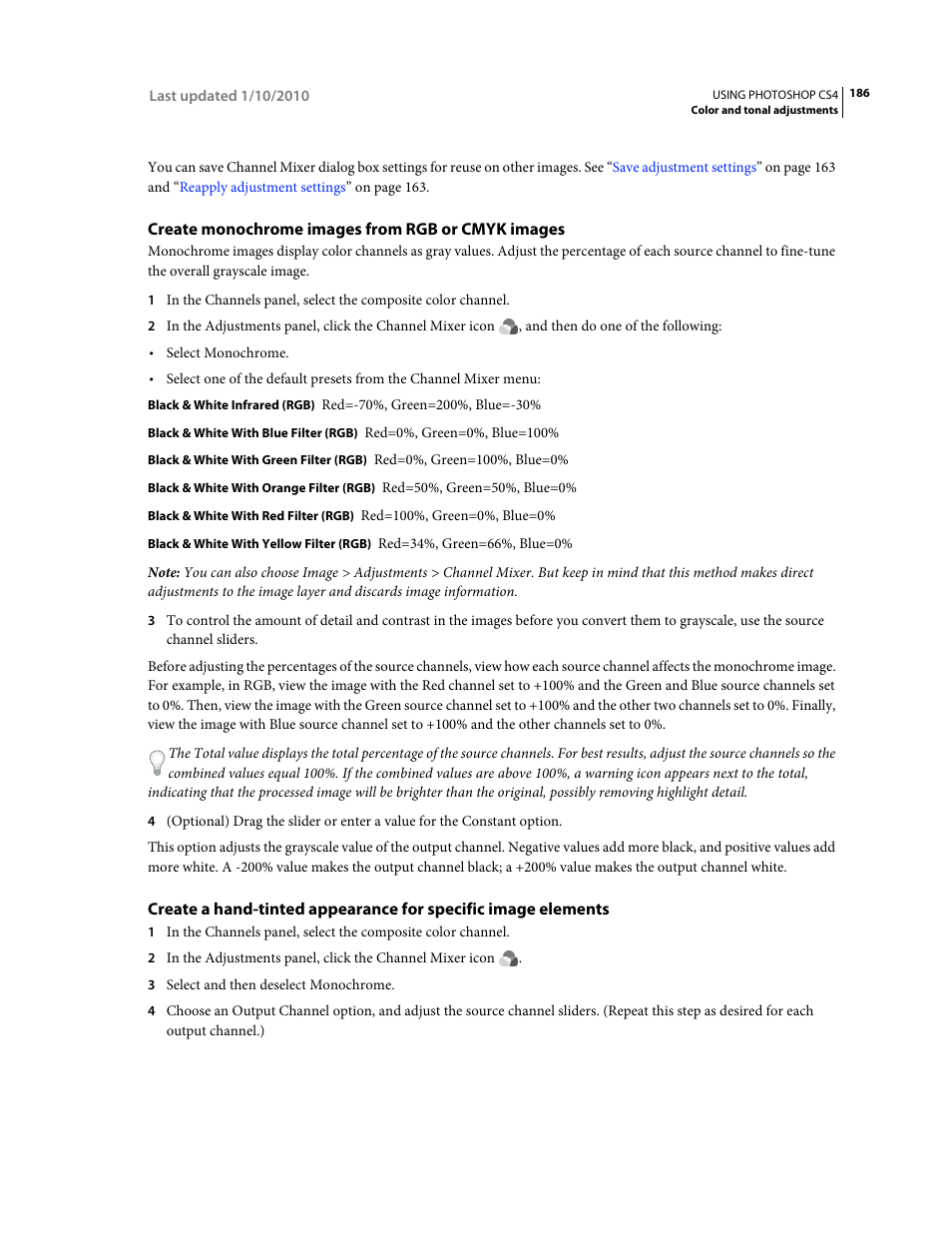 Create monochrome images from rgb or cmyk images | Adobe Photoshop CS4 User Manual | Page 193 / 707