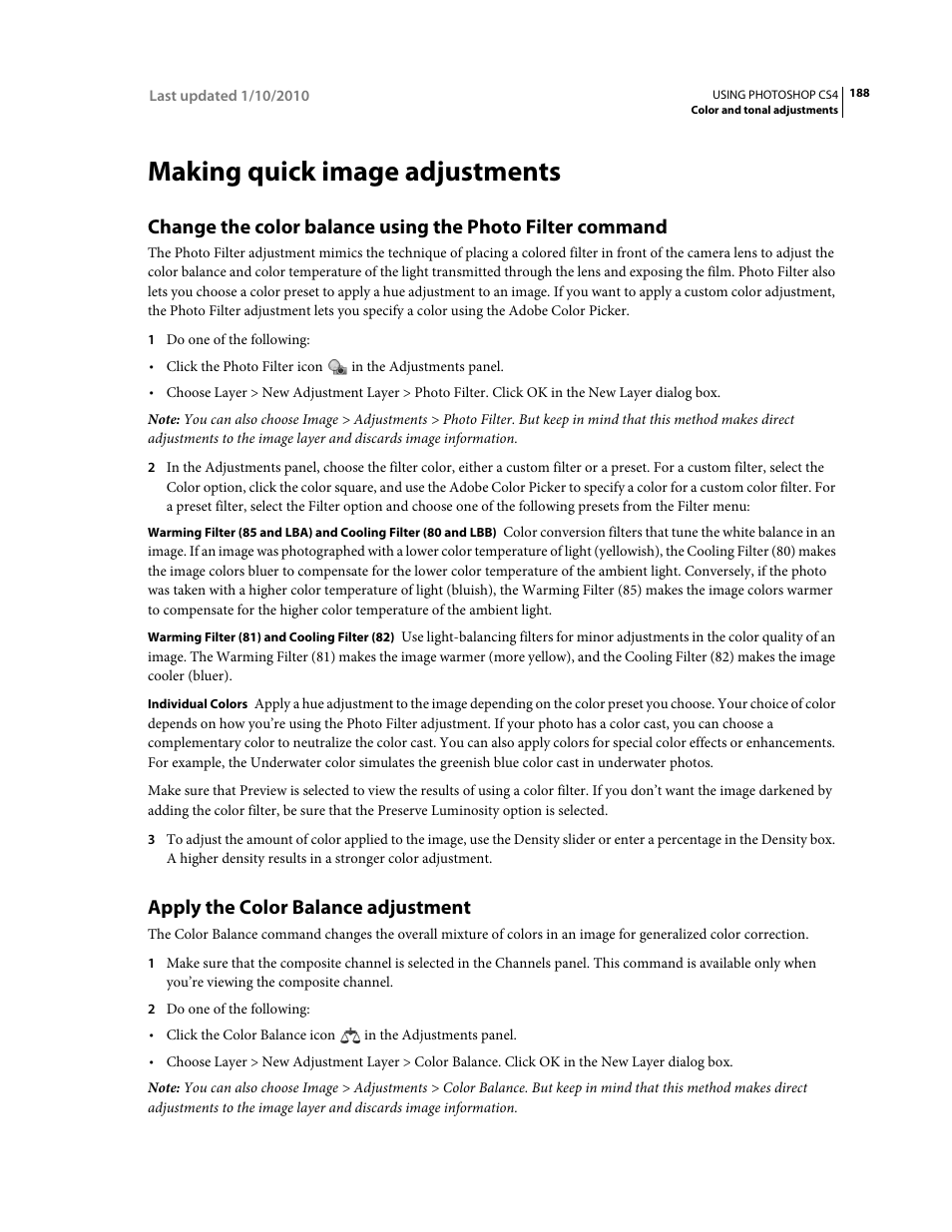 Making quick image adjustments, Apply the color balance adjustment | Adobe Photoshop CS4 User Manual | Page 195 / 707