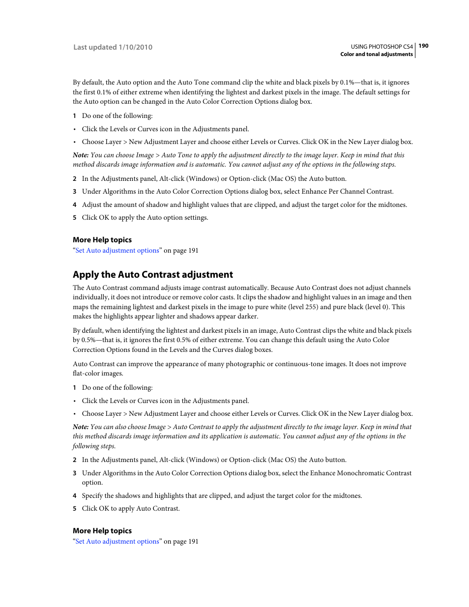Apply the auto contrast adjustment | Adobe Photoshop CS4 User Manual | Page 197 / 707