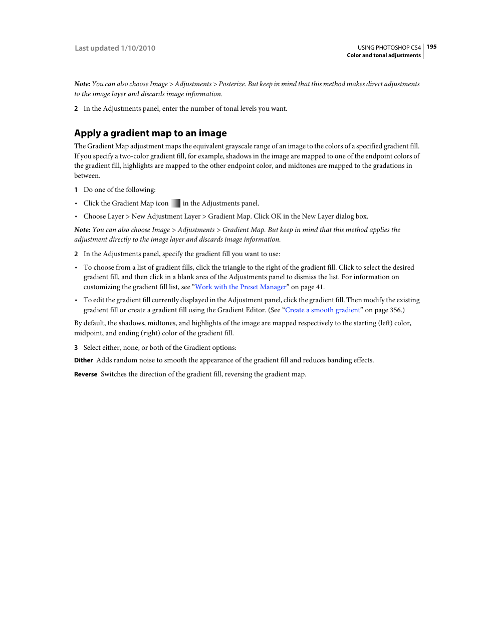 Apply a gradient map to an image | Adobe Photoshop CS4 User Manual | Page 202 / 707