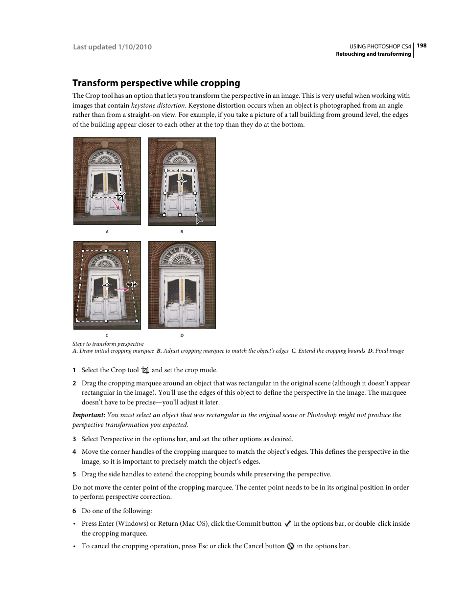 Transform perspective while cropping | Adobe Photoshop CS4 User Manual | Page 205 / 707