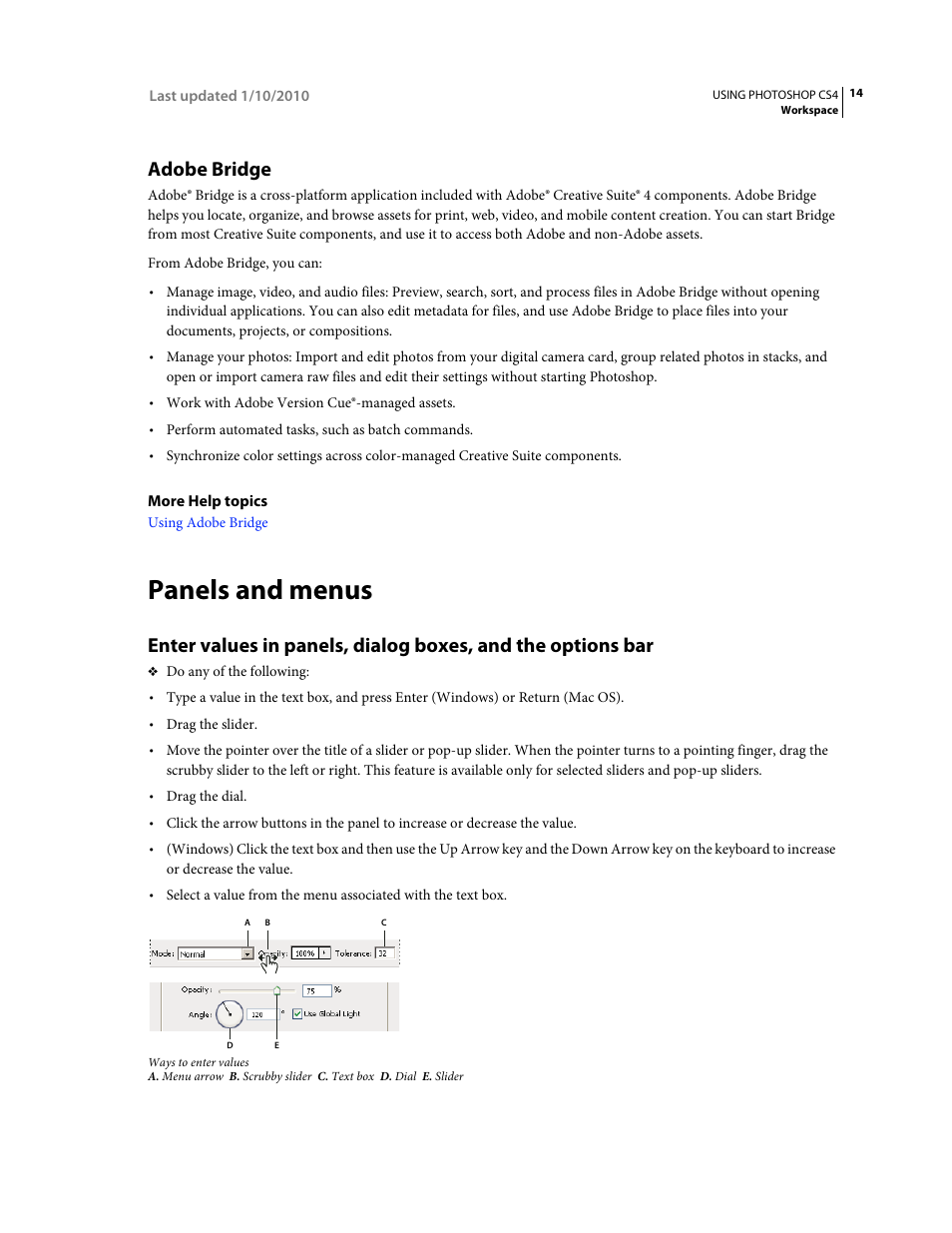 Adobe bridge, Panels and menus | Adobe Photoshop CS4 User Manual | Page 21 / 707