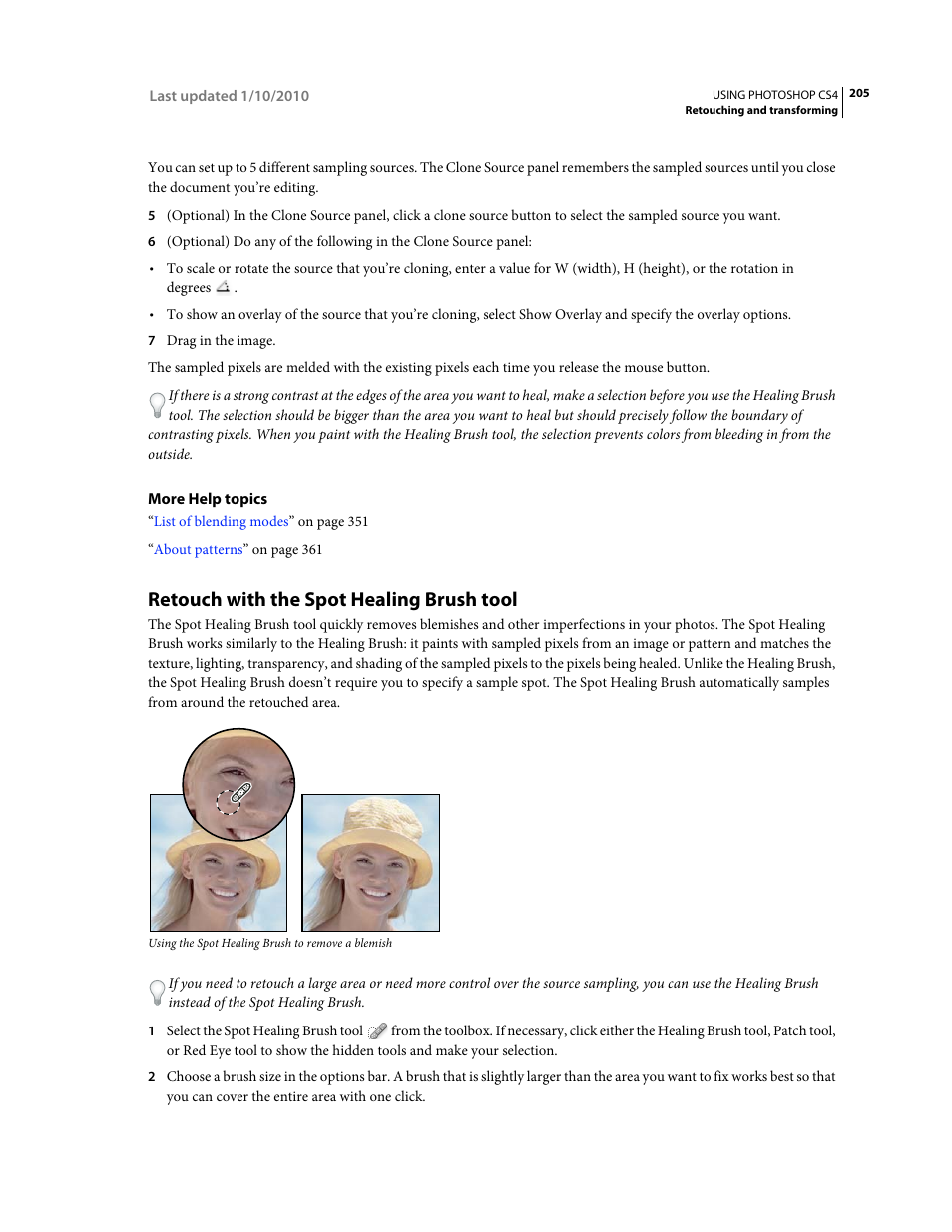 Retouch with the spot healing brush tool | Adobe Photoshop CS4 User Manual | Page 212 / 707