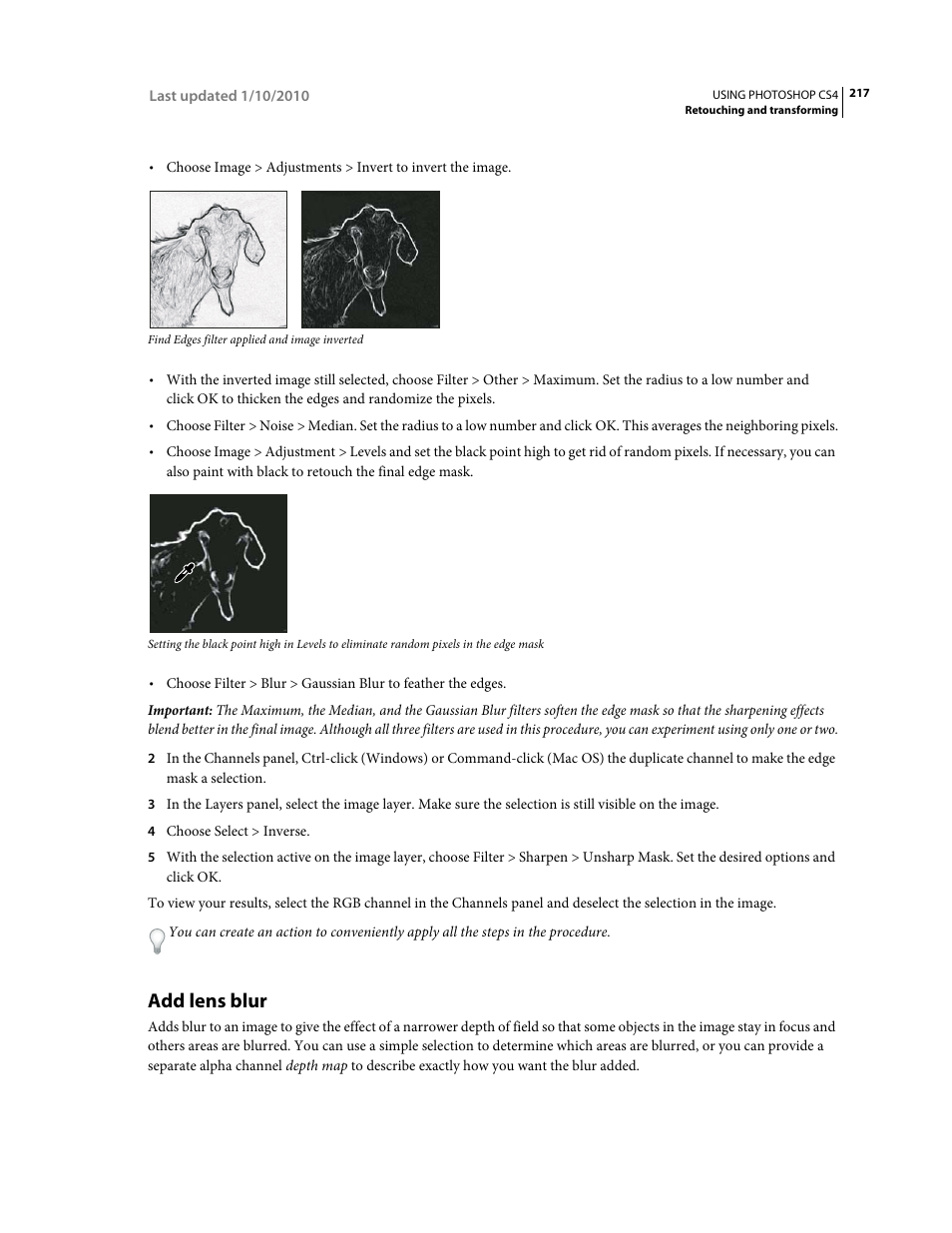 Add lens blur | Adobe Photoshop CS4 User Manual | Page 224 / 707