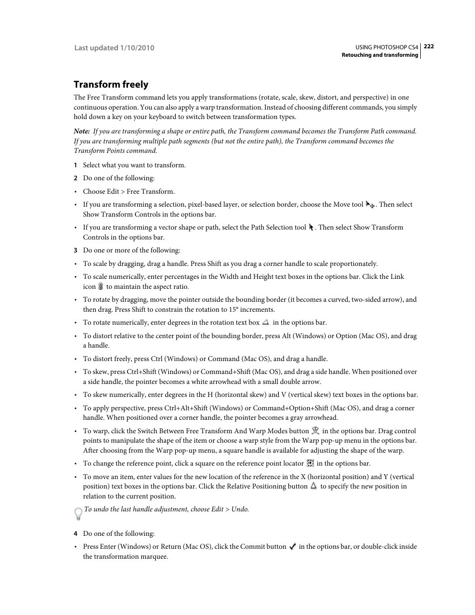 Transform freely | Adobe Photoshop CS4 User Manual | Page 229 / 707