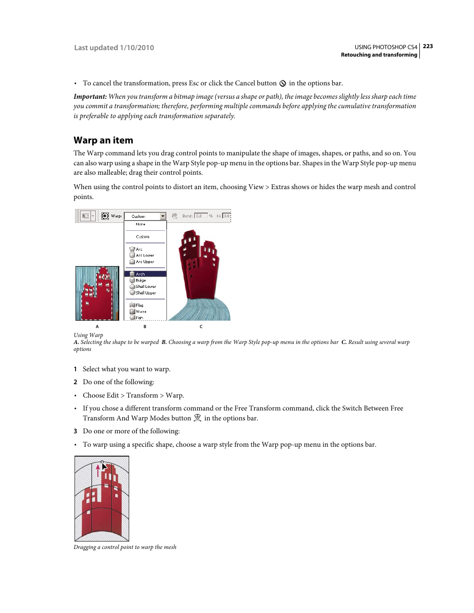 Warp an item | Adobe Photoshop CS4 User Manual | Page 230 / 707