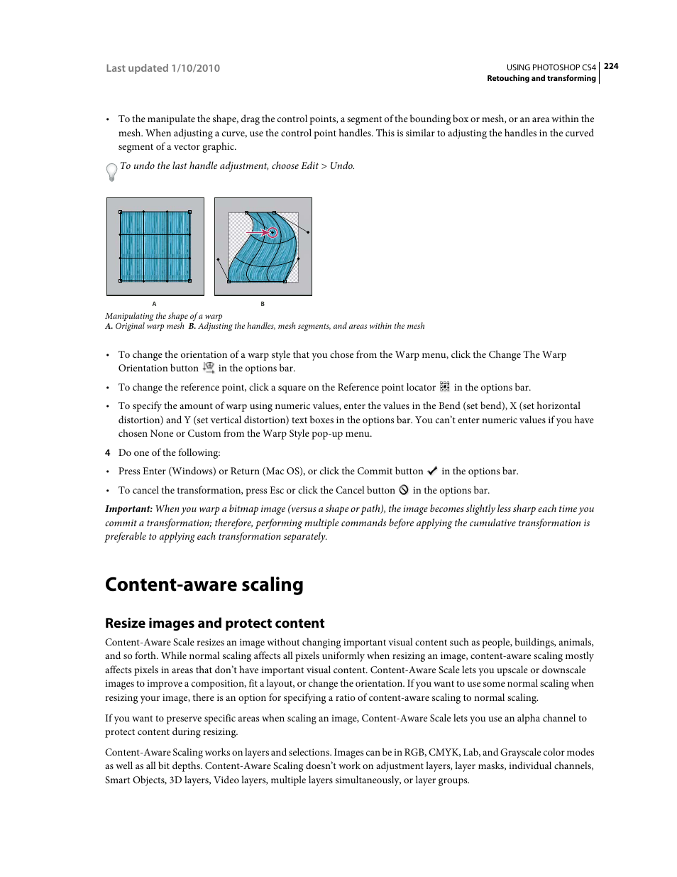 Content-aware scaling, Resize images and protect content | Adobe Photoshop CS4 User Manual | Page 231 / 707