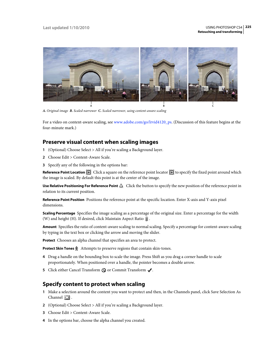 Preserve visual content when scaling images, Specify content to protect when scaling | Adobe Photoshop CS4 User Manual | Page 232 / 707