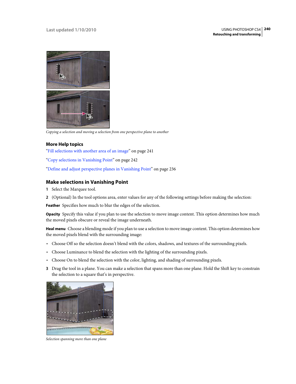 Make selections in vanishing point | Adobe Photoshop CS4 User Manual | Page 247 / 707