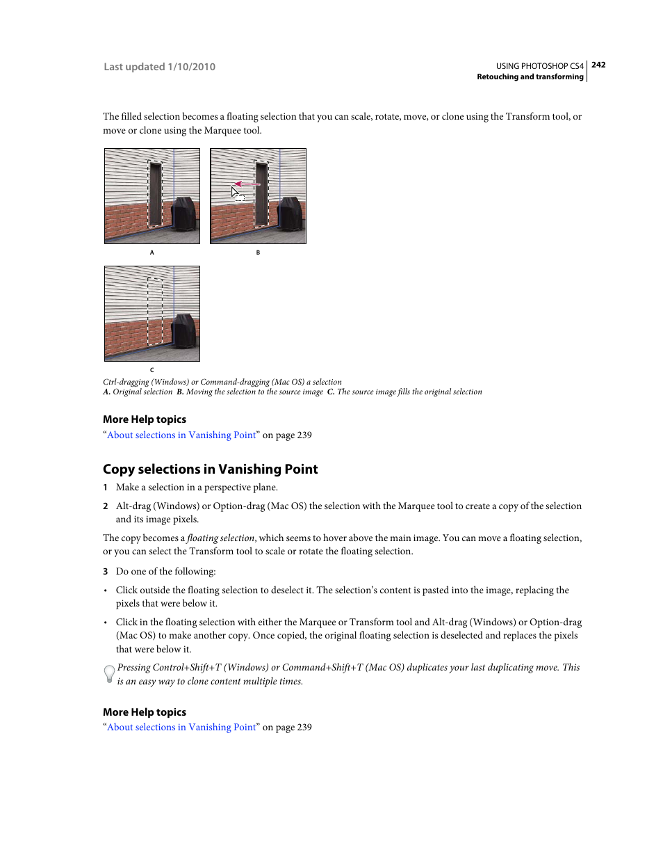 Copy selections in vanishing point | Adobe Photoshop CS4 User Manual | Page 249 / 707